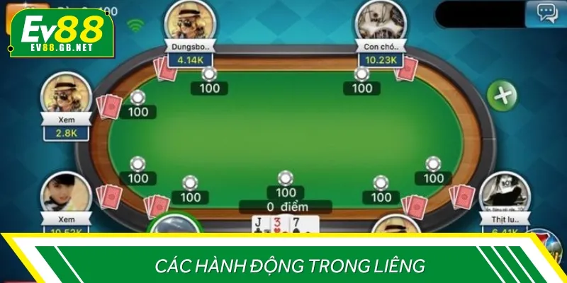 Các hành động mà người chơi sẽ sử dụng trong ván cược để tối ưu mẹo chơi Liêng